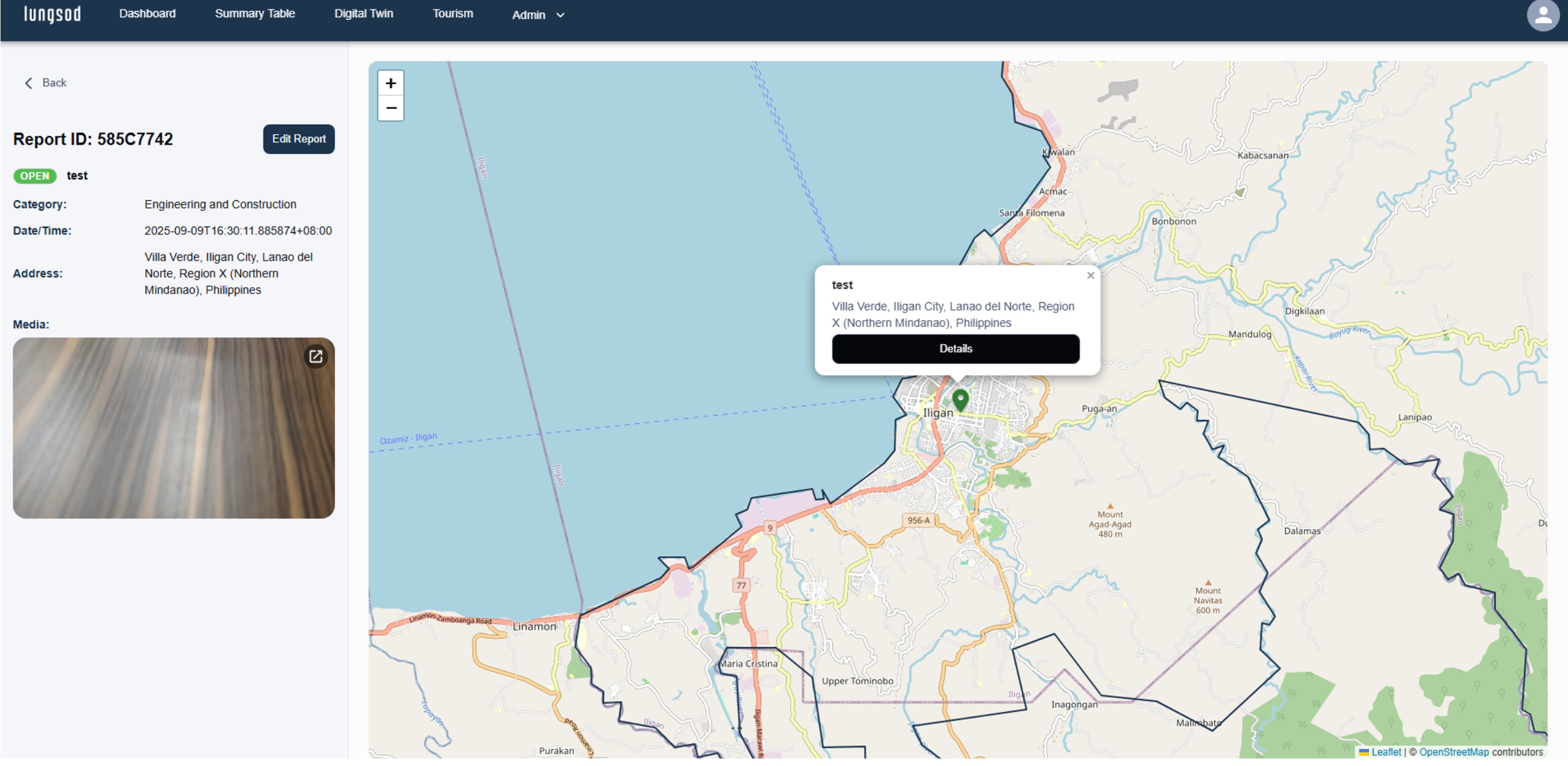 Tourism dashboard view
