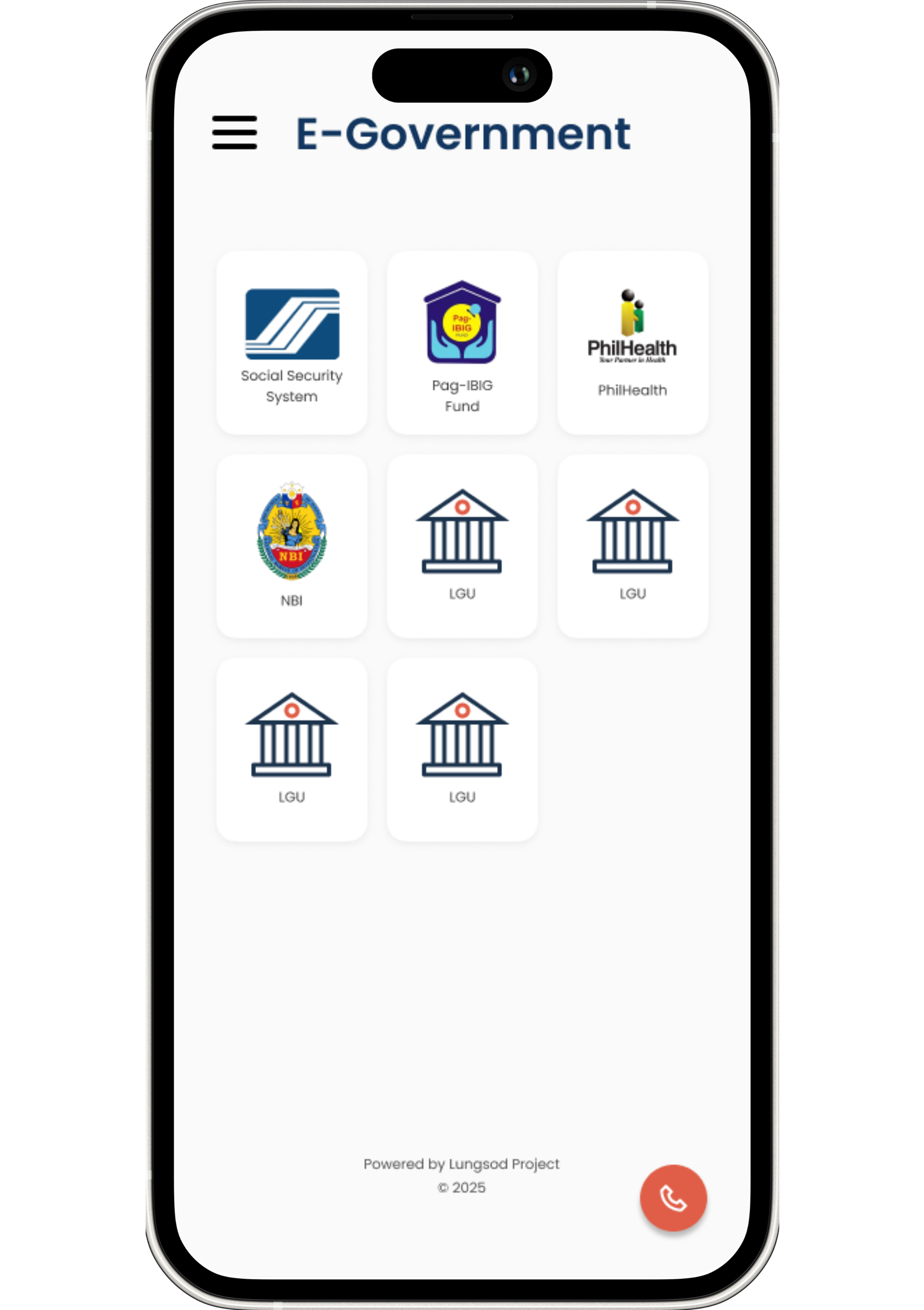 Connect app home screen with city services